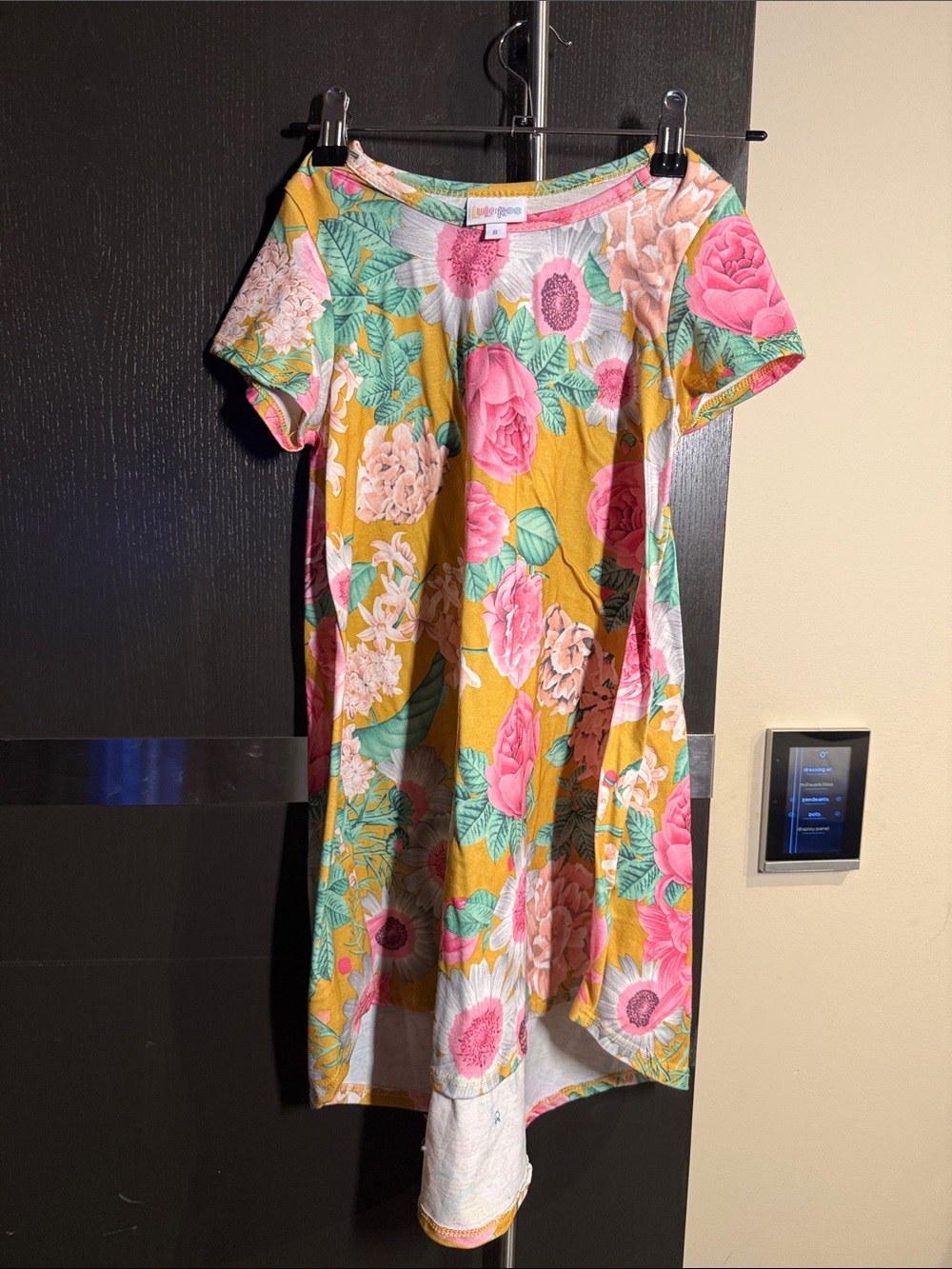 LuLaRoe Yellow Floral Knit girls Dress with Pink Flowers